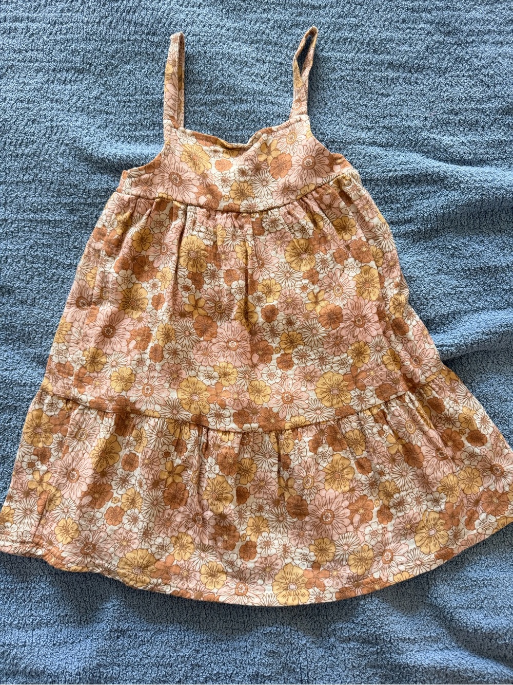Girls Floral Tiered Sundress in Pink and Mustard